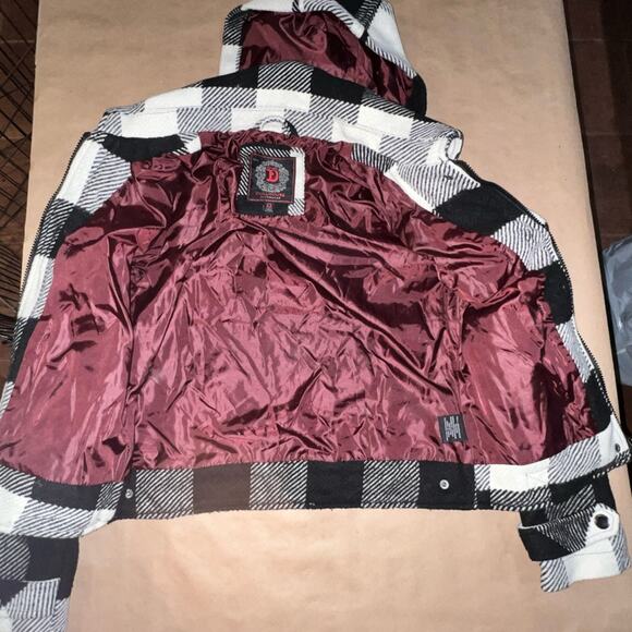 Dollhouse Outerwear Hood Coat Plaid Black white purple liner Maude size Medium - Picture 6 of 8